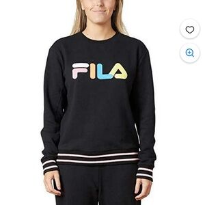 FILA Women's Black Sweater Colorful Pink Sweatshirt Long Sleeve Crewneck Top